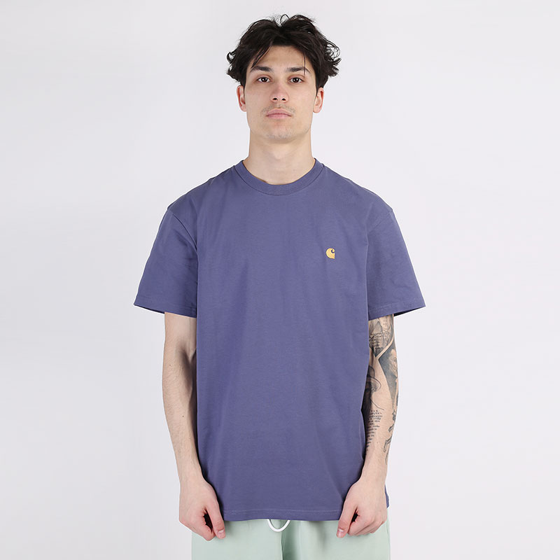 мужская синяя футболка Carhartt WIP S/S Chasw T-Shirt I026391-cold viola/gold - цена, описание, фото 2